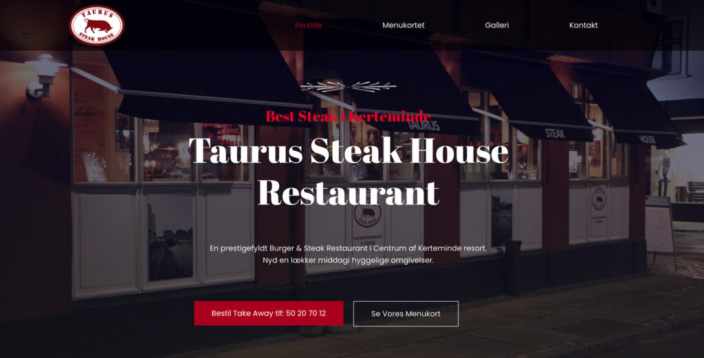 taurus steak house dk website hero section created by web designer in odense myra production